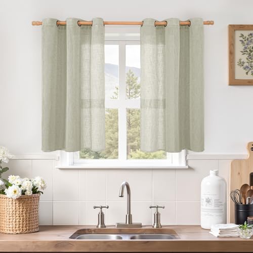 Sage Grey Short Linen Curtains 40 Inch Length 2 Panels (34"W x 40"L (Pack of 2) / Sage Grey)