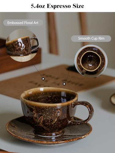 Ceramic Coffee Cup and Saucer Set 5.4oz (Brown-5.4oz)