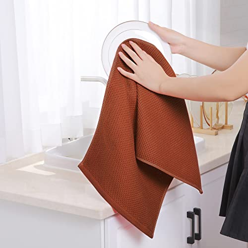 100% Cotton Waffle Weave Kitchen Dish Towels 4 (Rust / 13 X 28 - 4 Pack)