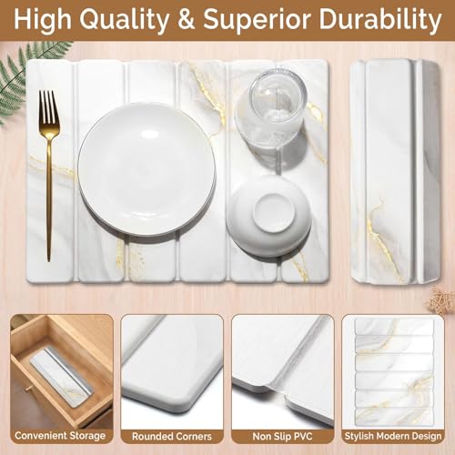 Small Stone Dish Drying Mat for Kitchen Counter (Gold White / 16" x 12")
