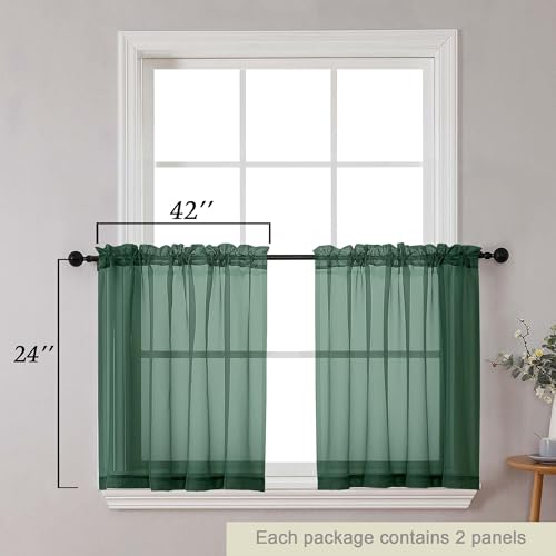Kitchen Curtains 24 Inch Length Tier 2 Pieces (Hunter Green / 42"W x 24"L (Pack of 2))