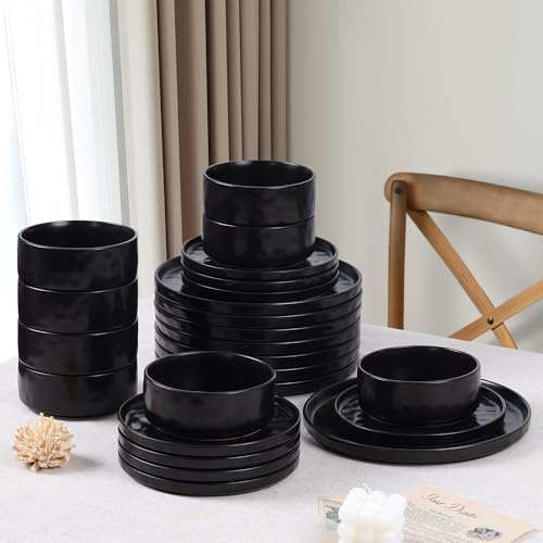 24 Pieces Stoneware Dinnerware Set for 8 (24-Piece / Obsidian Black)