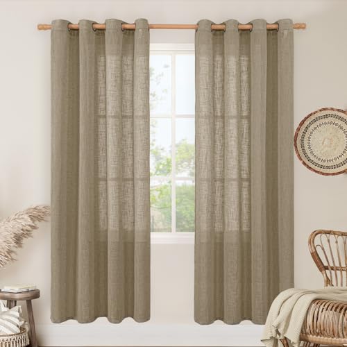 80 Inch Length Semi Sheer Linen Curtains for Living Room 2 Panels (52"W x 80"L (Pack of 2) / Taupe)