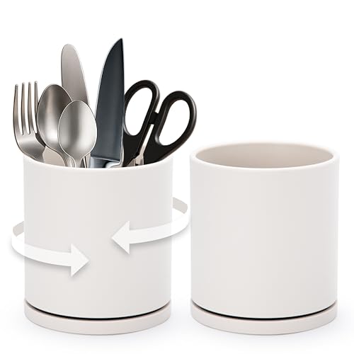 2 Pack 360° Rotating Utensil Holders (Oatmeal / 5")
