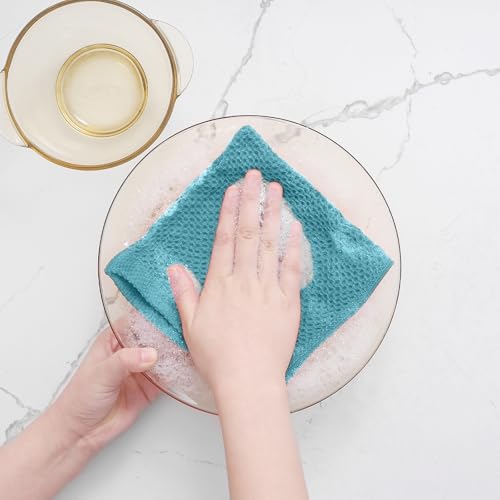 100% Cotton Waffle Weave Kitchen Dish Cloths 6 (Lake Blue / 12 X 12 - 6 Pack)
