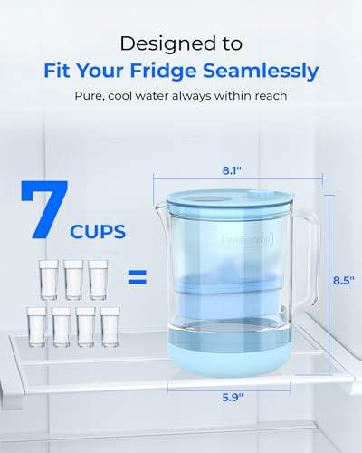 PT-72B-A Glass Alkaline Water Filter Pitcher, 7-Cup, Blue (Blue)