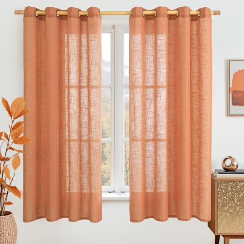 63 Inch Long Sheer Linen Curtains for Bedroom 2 Panels Set (52"W x 63"L (Pack of 2) / Burnt Orange)