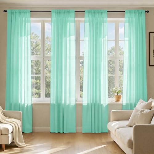 Aqua Sheer Curtains 72 Inches Long 4 Panels 42 x 72 Inches (42"W x 72"L (Pack of 4) / Aqua)