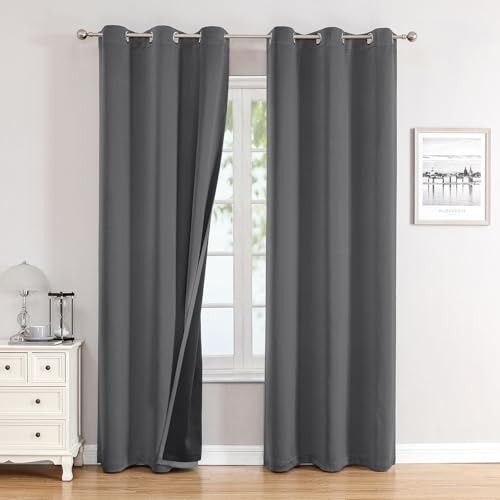 100% Blackout Curtains for Bedroom 78 Inches Long 2 Panels Set (42"W x 78"L (Pack of 2) / Grey)