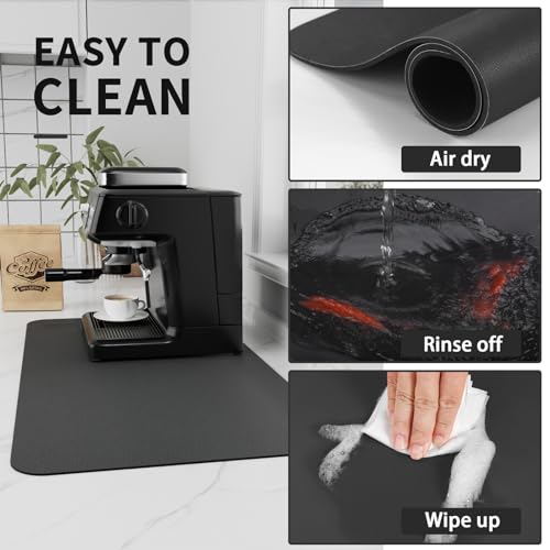 Coffee Mat Absorbent Hide Stain Rubber Backed Dish Drying Mat for Kitchen Counter (Black / 17" x 31.5")