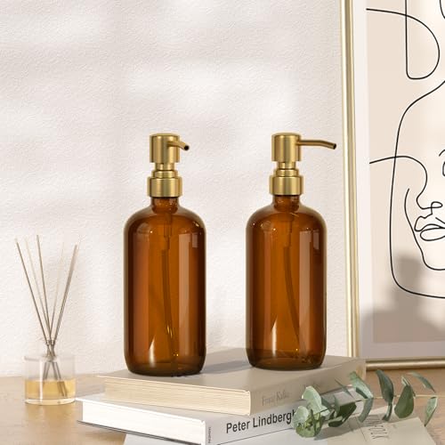 Amber Glass Soap Dispenser (Amber & Gold)