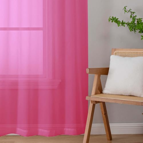 Hot Pink Sheer Curtains 63 Inch Length 2 Panels Set for Living Room Bedroom (Hot Pink / 42"W x 63"L (Pack of 2))