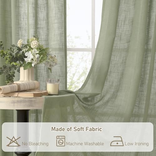 Linen Curtains 63 Inches Long for Bedroom 2 Panels (34"W x 63"L (Pack of 2) / Sage Green)