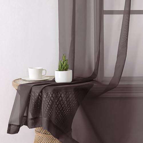 Sheer Curtains 90 Inch Long 2 Panels (Chocolate / 42"W x 90"L (Pack of 2))
