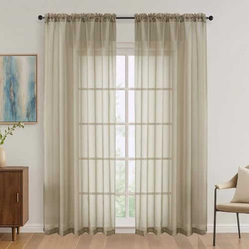 Taupe Sheer Curtains 84 Inches Long 2 Panels Set (Taupe / 59"W x 84"L (Pack of 2))