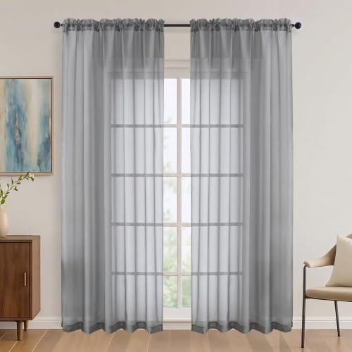 Charcoal Grey Sheer Curtains 72 Inches Long 2 Panels Set (Charcoal Grey / 59"W x 72"L (Pack of 2))