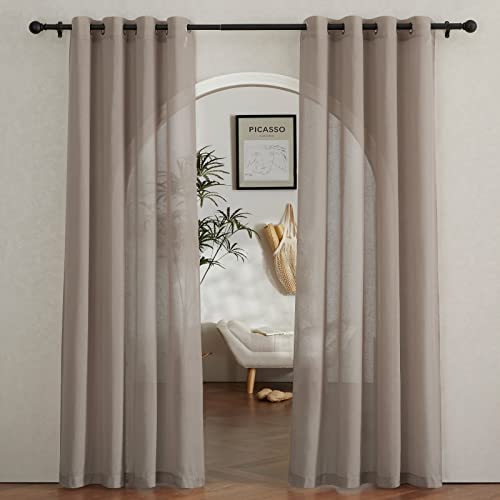 Sheer Linen Curtains for Windows 84 inch Length (52"W x 84"L (Pack of 2) / Burlap)