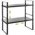 Expandable Cabinet Shelf Organizer Rack (8.7''D*15.7-25.6''W*9.8''H / Black-2 Pack)