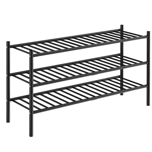 3 Tier Bamboo Long Shoe Rack (Black / 3-Tier(Long))