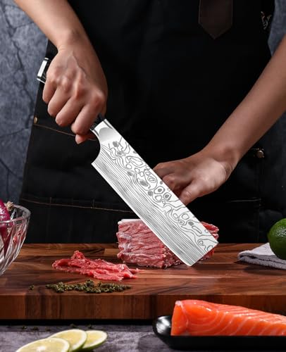 7” Nakiri Chef's Knife with Finger Guard (Silver Nakiri Knife)