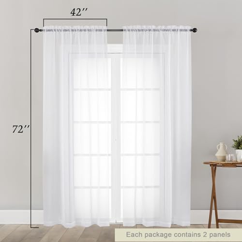 White Sheer Curtain for Bedroom Living Room 72 Inches Long 2 Panels Set (White / 42"W x 72"L (Pack of 2))