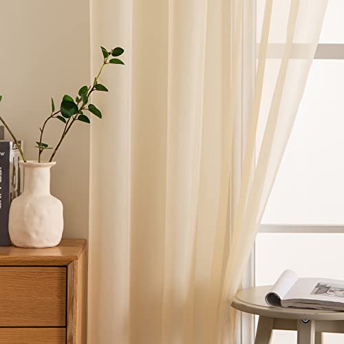 Cream Beige Sheer Curtains 38 X 84 Inches (Cream Beige / 38"W x 84"L (Pack of 2))