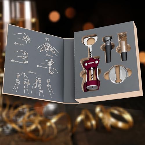 Corkscrew Wine Bottle Opener Accessories Gift Set (Wine Red)