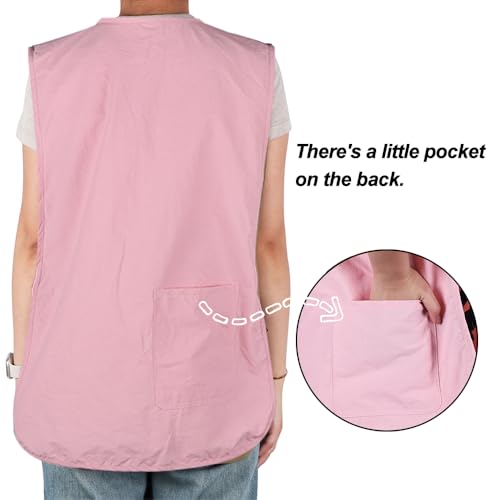 Waterproof Cobbler Apron with 4 Pockets Vest Smock Apron for Men Women Chef Waiter Work (Pink)