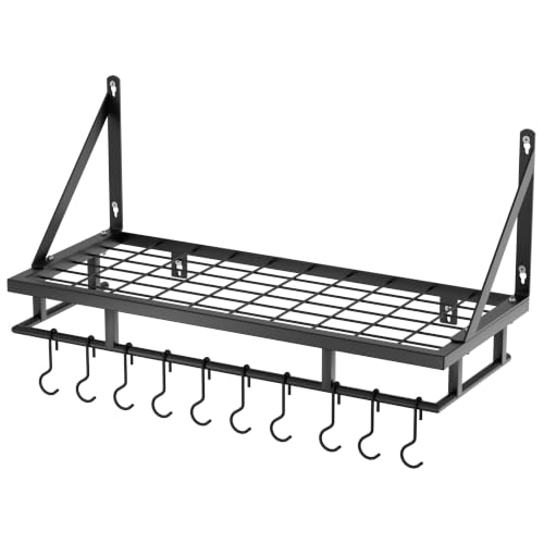 24 Inch Kitchen Pot Pan Rack Wall Mounted (Matt Black / 24 inch)