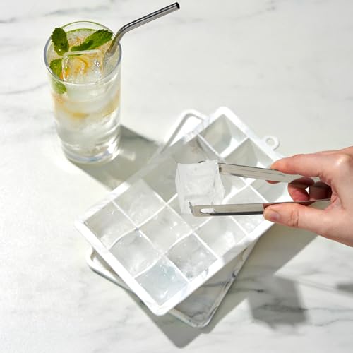 Ice Cube Tray with Lid (White Marble / 1.25-inch Cubes)