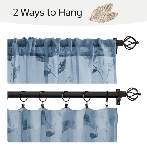 Stone Blue Kitchen Tier Curtains Leaf Embroidered (30"W x 24"L (Pack of 2) / Stone Blue)