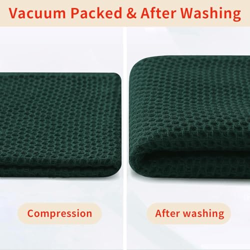 100% Cotton Waffle Weave Kitchen Dish Towels 6 (Blackish Green / 13 X 28 - 6 Pack)