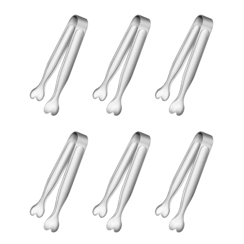 6 Pcs Mini Serving Tongs (4.3inch / Silver-6pcs)