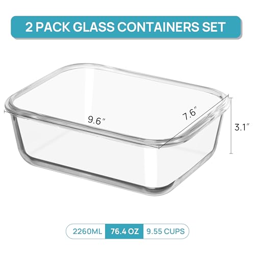 2Pack 2260ml 76.4oz Extra Large Glass Storage Containers (Blue / 76.4oz)