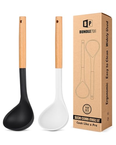 Silicone Soup Ladle Spoon Kitchen Utensils (BLACK-WHITE)