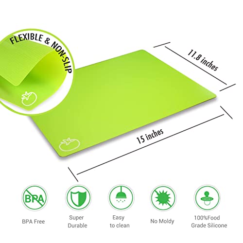 Cutting Board Mats Flexible Plastic Colored Mats with Food Icons (Rainbow - 7 Pieces)