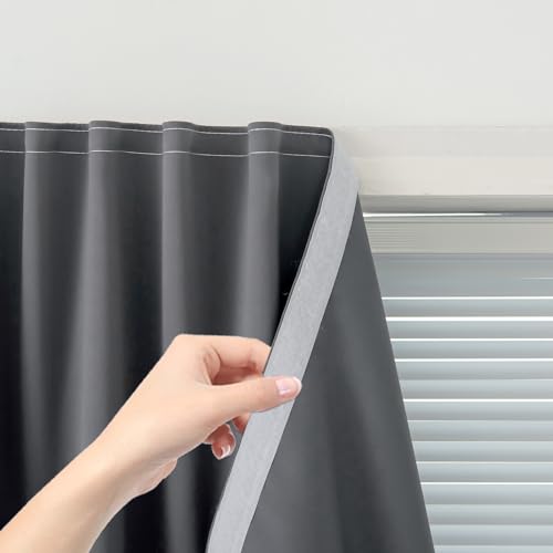 Magic Tape Stick On Curtains Window Shades Pull Down Blackout Window Cover Blackout Curtains for Bedroom No Drillng Self Adhesive Curtains No Rod (35"W x 59"L (Pack of 1) / Grey)