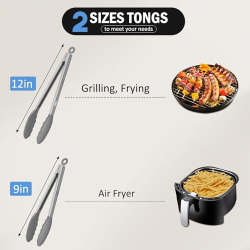 Tongs for Cooking (Light Grey / 9 + 12 inches)