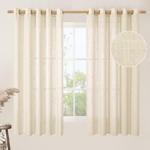 Linen Semi Sheer Curtains 63 inch Long for Living Room 2 Panels (60"W x 63"L (Pack of 2) / Beige)