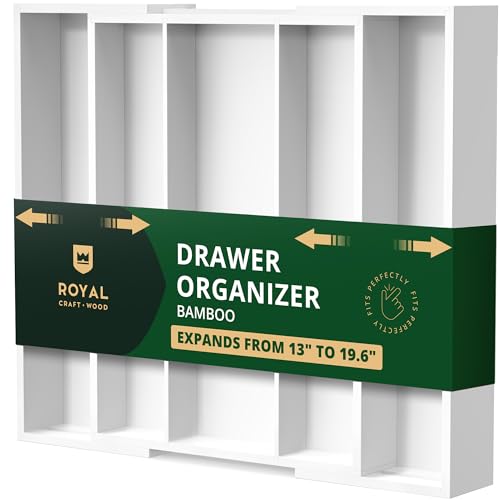 Luxury Bamboo Kitchen Drawer Organizer (White / 5 Slot)
