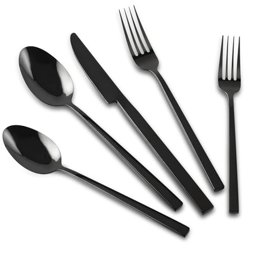 Flatware Set Black Cuboid Handle 20 Pieces Service for 4 (Black / 20 Pcs)