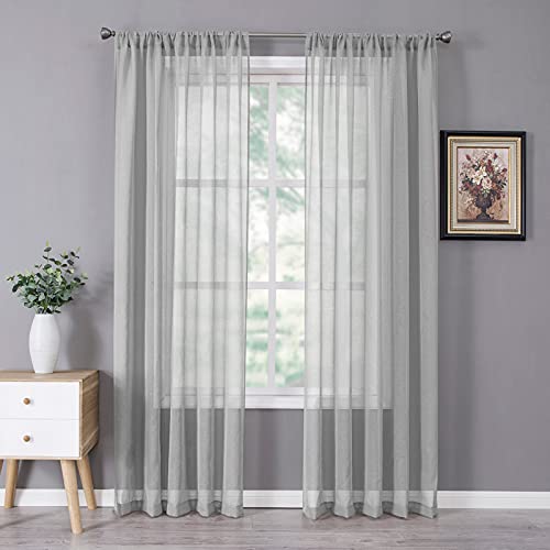 Sheer Curtain Linen Textured Living Room Curtains Sheer Light Filtering Rod Pocket Voile Curtain for Bedroom (54"W x 72"L (Pack of 2) / Silver Grey)