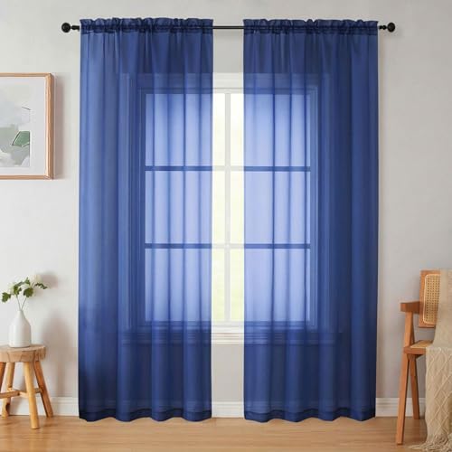 Sheer Curtains 84 Inches Long 2 Panels Set for Bedroom Living Room (Royal Blue / 42"W x 84"L (Pack of 2))