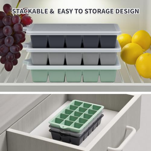 Silicone Ice Cube Tray 3 Pack (Ice Cube Tray 3 Pack / Black+Gray+Green)