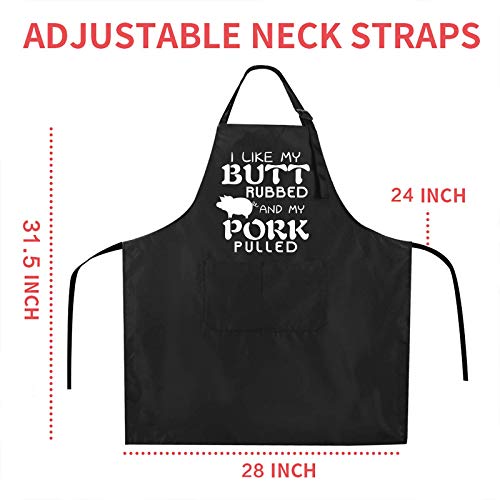 Funny BBQ Black Chef Aprons for Men (I Like My Butt Rubbed and My Pork Pulled)