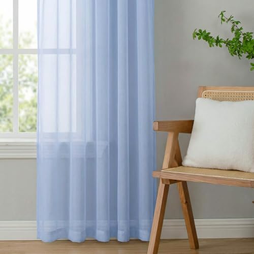Sheer Curtains 96 inches Long 2 Panels Set for Living Room (Demin / 42"W x 96"L (Pack of 2))