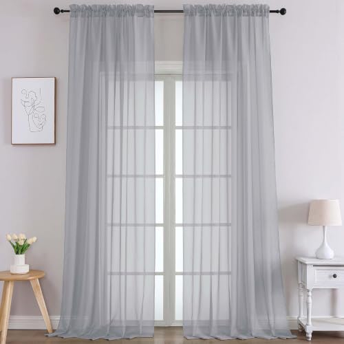 Extra Long Light Grey Sheer Curtains 120 Inches Long 2 Panels (Light Grey / 59"W x 120"L (Pack of 2))