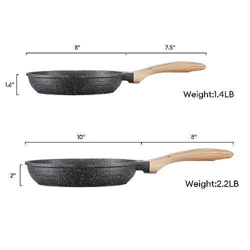 8 & 10 Inch Nonstick Frying Pan Sets for Cooking Dual Spouts Skillet (Gray / 8"+10"/2 pcs)