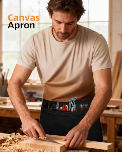 7 Pack Canvas Work Waist Tool Apron with Three Pockets (7 Pack Black Waist Apron)