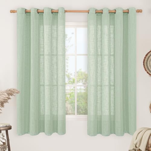 Sheer Linen Curtains 63 Inch Length for Bedroom 2 Panels (52"W x 63"L (Pack of 2) / Fresh Green)